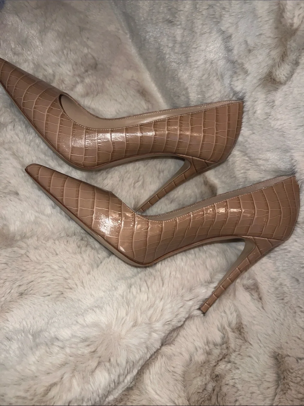 M. Gemi Nude Croc-Embossed Pointed Toe Stiletto Pumps